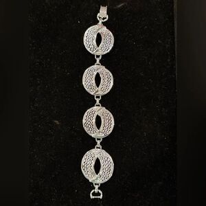VTG Sarah Coventry Silver Tone Abstract Brutalist Bracelet 1969